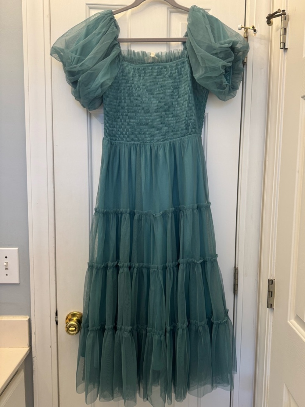 Listicle Teal Puff-Sleeve Midi Dress